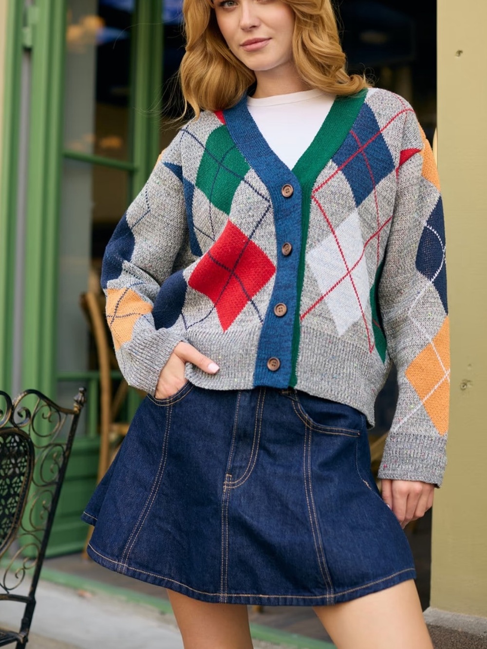 SAACHI CLASSIC COLORFUL ARGYLE CARDIGAN